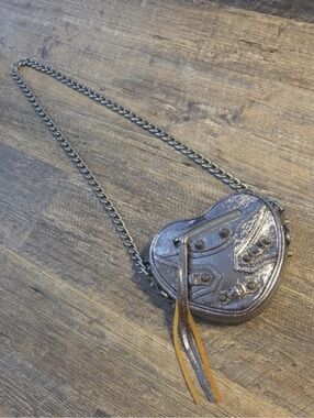 Balenciaga Mini Silver Heart Leather Le Cagole Purse Chain Strap